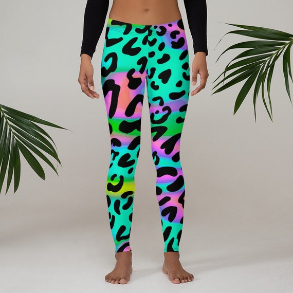 Womens Leggings, Retro 80s Neon Leggings, Animal Print Neon Stretch  Leggings, Womens Yoga Pants, Polyester Spandex Leggings XS S M L XL Size 