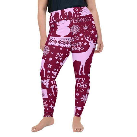 Plus Size Christmas Leggings, Holiday Leggings, Womens Adult Yoga