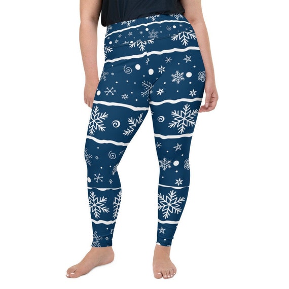 Plus Size Christmas Leggings, Holiday Womens Adult Yoga Pants, Holiday  Snowflakes Clothing, Polyester Spandex Leggings Size 2XL 6XL 