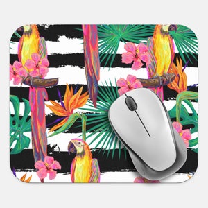 Tropical Jungle Mouse Pad, 9&quot;x8&quot; Floral Parrot Bird Mouse Pad, Tech Desk Office Computer Mouse Pad Office Supplies, Non Slip Mouse Pad