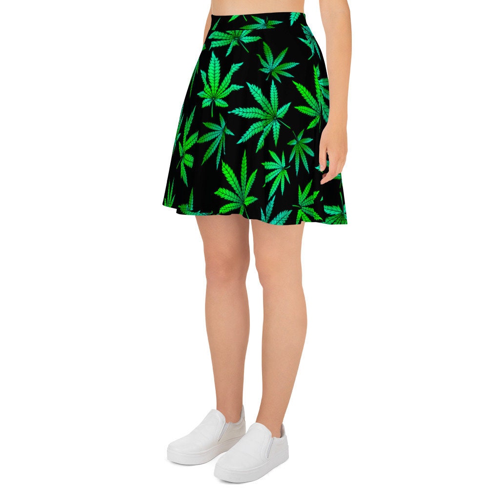 Discover Marijuana Hemp Leaf Skater Skirt