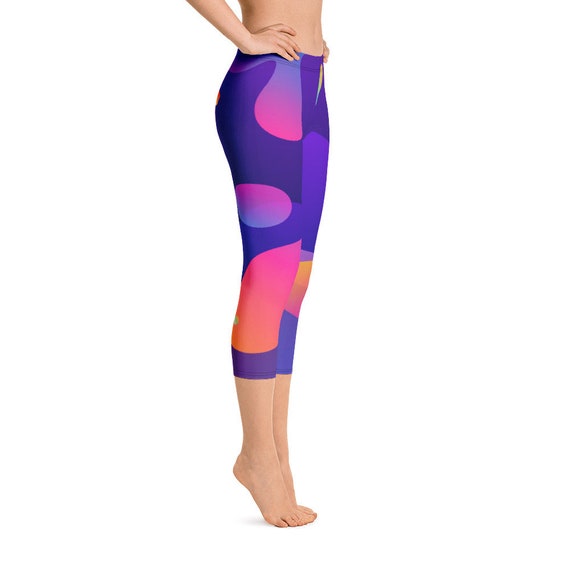 Womens Capri Leggings, Retro 80's 90's Neon Leggings, Paint