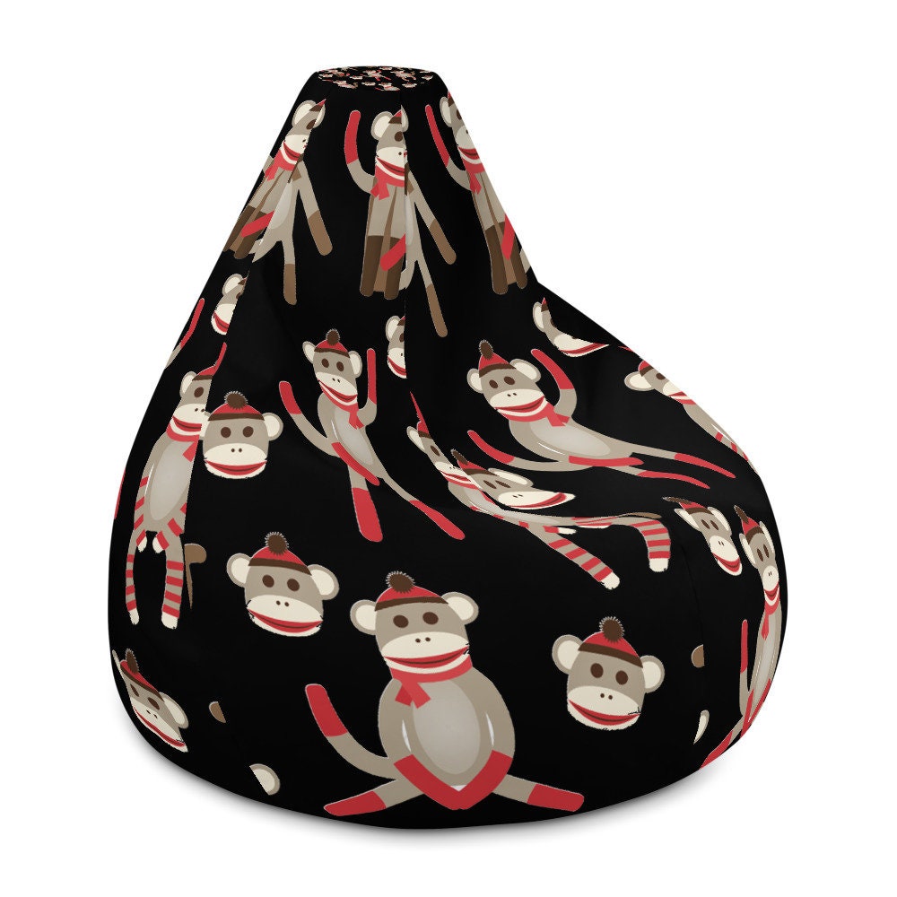 Large Bean Bag Chair With Filling Retro 80 S 90 S Sock Monkey