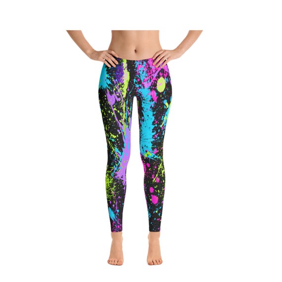 Womens Leggings, Retro 80s Neon Leggings, Paint Splatter Stretch Leggings,  Womens Yoga Pants, Polyester Spandex Leggings XS S M L XL Size, -   Canada