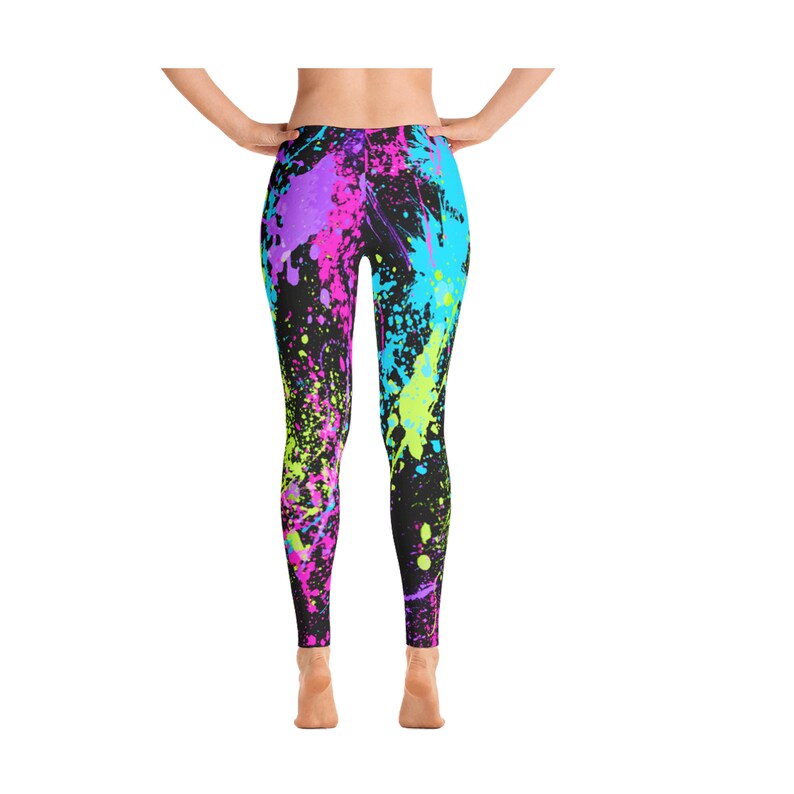 Womens Leggings Retro 80s Neon Leggings Paint Splatter Etsy