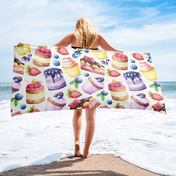 Large Beach Towel, 30 X 60 Inch Towel, Bath Towel, Food Cake Pie Sweets  Print Towel, Custom Berries Beach Towel, Oversized Pool Towel 