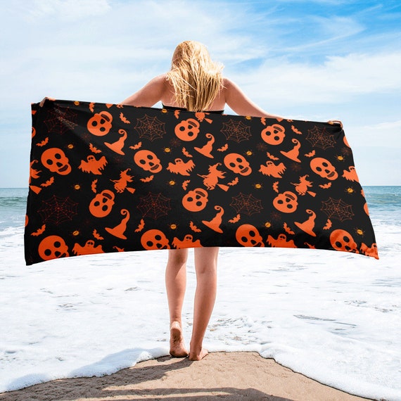 Large Beach Towel 30 X 60 Inch Towel Bath Towel Halloween Witches Pumpkin Print Towel Custom Jack O Lantern Designer Premium Towel Etsy