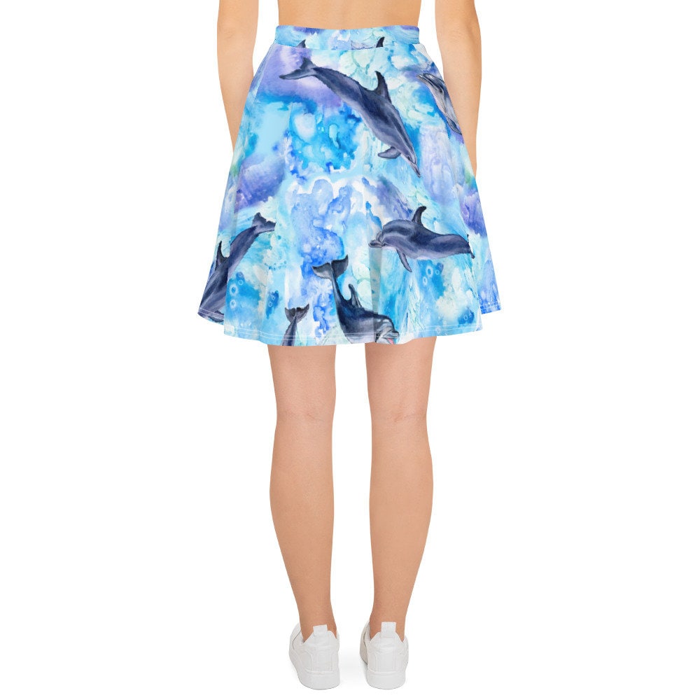 Womens Skater Skirt, Circle Skirt, Dolphin Print Skirt, Fish