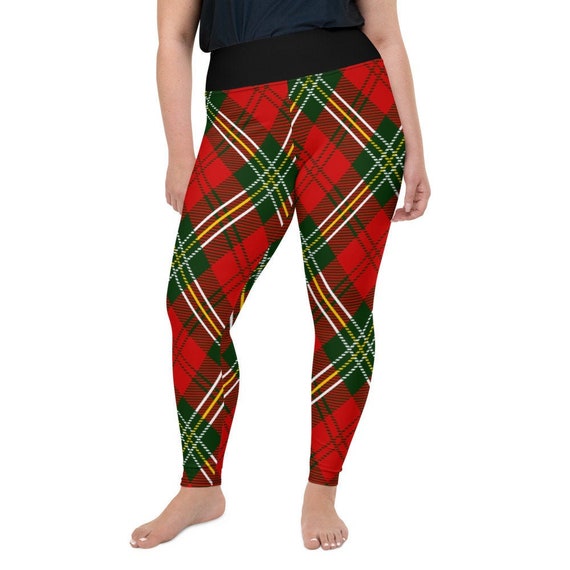Plus Size Christmas Leggings, Holiday Womens Adult Yoga Pants, Holiday  Tartan Plaid Clothing, Polyester Spandex Leggings Size 2XL 6XL 