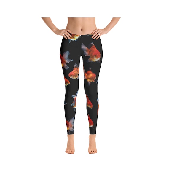 Womens Leggings, Goldfish Leggings, Womens Adult Yoga Pants, Polyester  Spandex Leggings XS S M L XL Size, Funny Fish Leggings, Womens Pants 