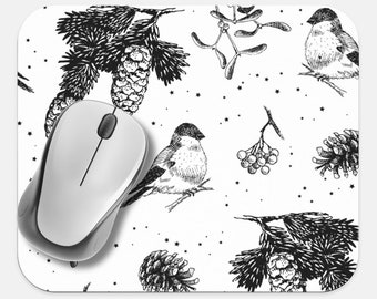 Christmas Mouse Pad, 9"x8" Christmas Birds Tree Mouse Pad, Tech Desk Office Computer Office Supplies, Holiday Winter Non Slip Mouse Pad