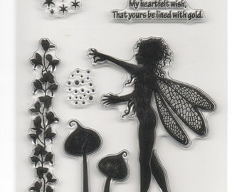 Fairy, Vine, Mushrooms, Stars, Clear Stamps Cling, use with an acrylic block