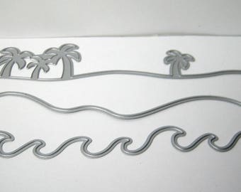 3pc Waves, Beach, Palm Tree Metal Cutting Die Set