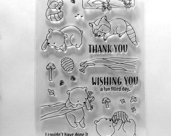 Racoon Bears Bees Log Branch Clear Stamps