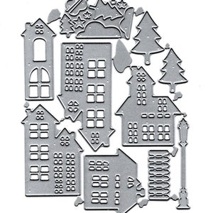 ONLY 8 LEFT 10pc House Metal Cutting Die Set, Trees, Lamp Post, Fence Dies