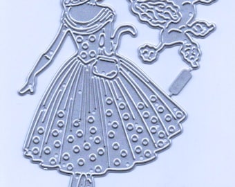 Fashionable Lady with Poodle Dog Metal Cutting Die