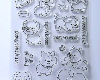 Puppy Dogs, Dish, Ball, Bone Clear Stamps with Sentiments