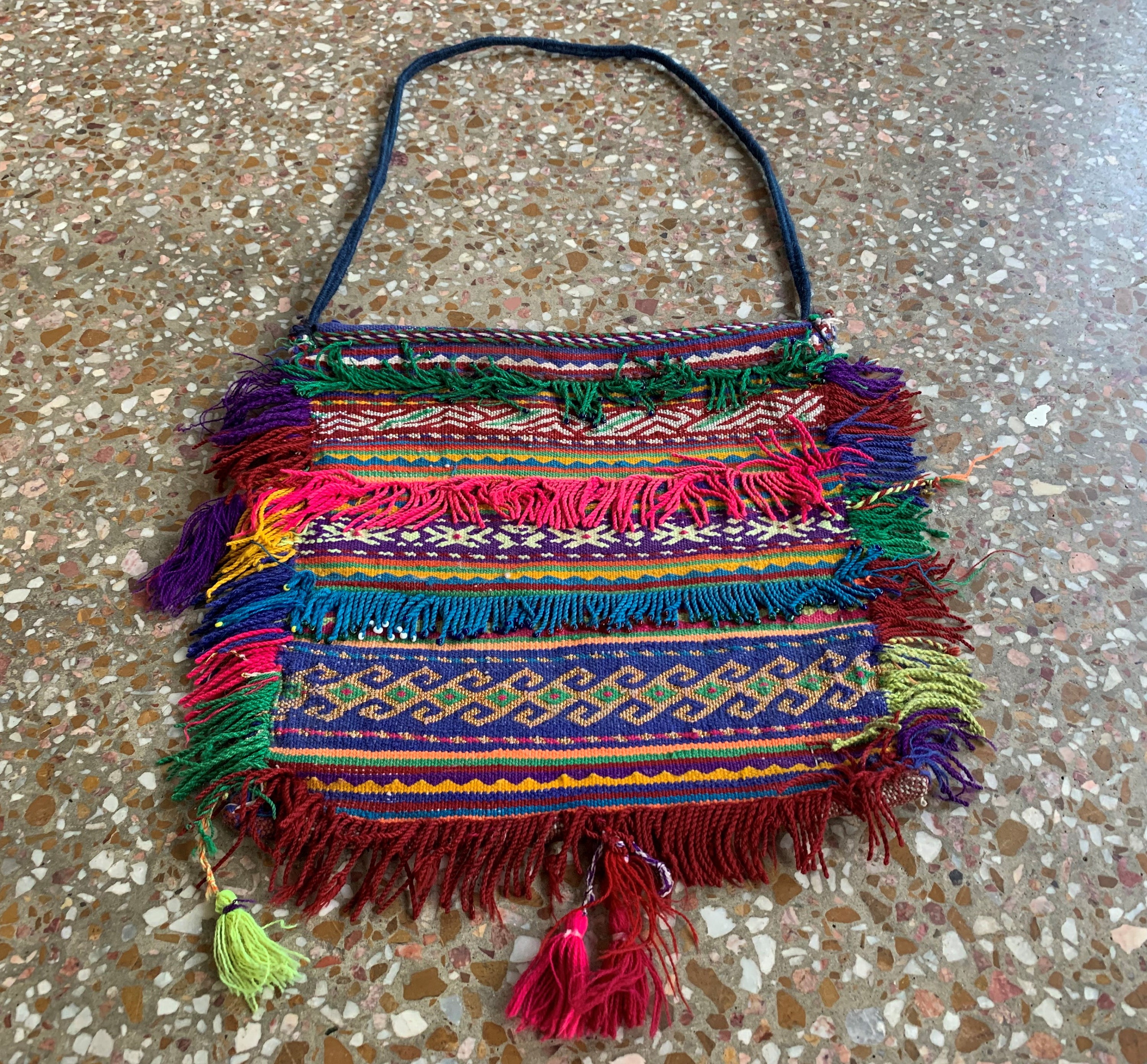 Hand Made Afghan Tribal Hand Bag Beeds Wool 0.11 x 0.10 Ft 22545 HMN