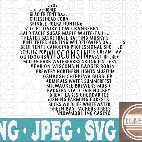 Wisconsin Word Art Typography PNG JPEG and SVG File Etsy