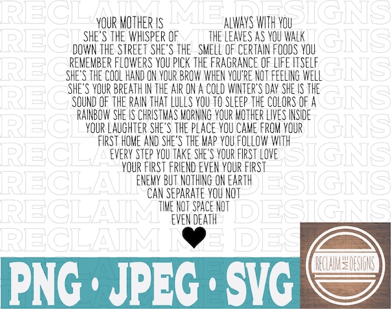 Download Mothers Poem Heart Shaped Svgpng And Jpeg File Etsy