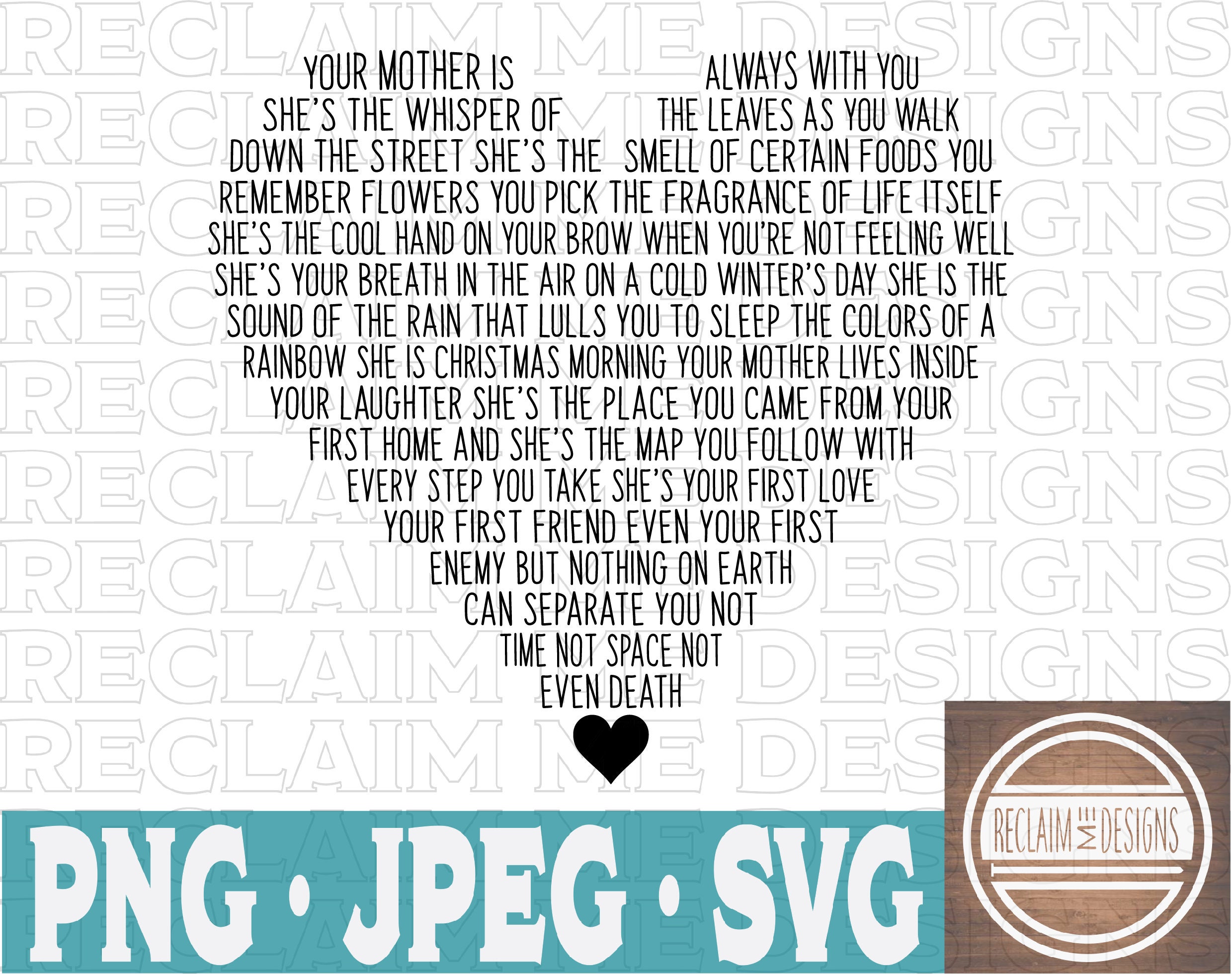 Mothers Poem Heart Shaped SVGPNG and JPEG File - Etsy