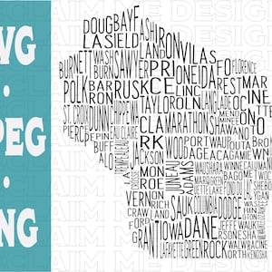 Wisconsin Word Art map SVG,PNG, and JPEG file