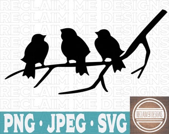 Three little birds on a branch silhouette SVG,PNG, and JPEG file