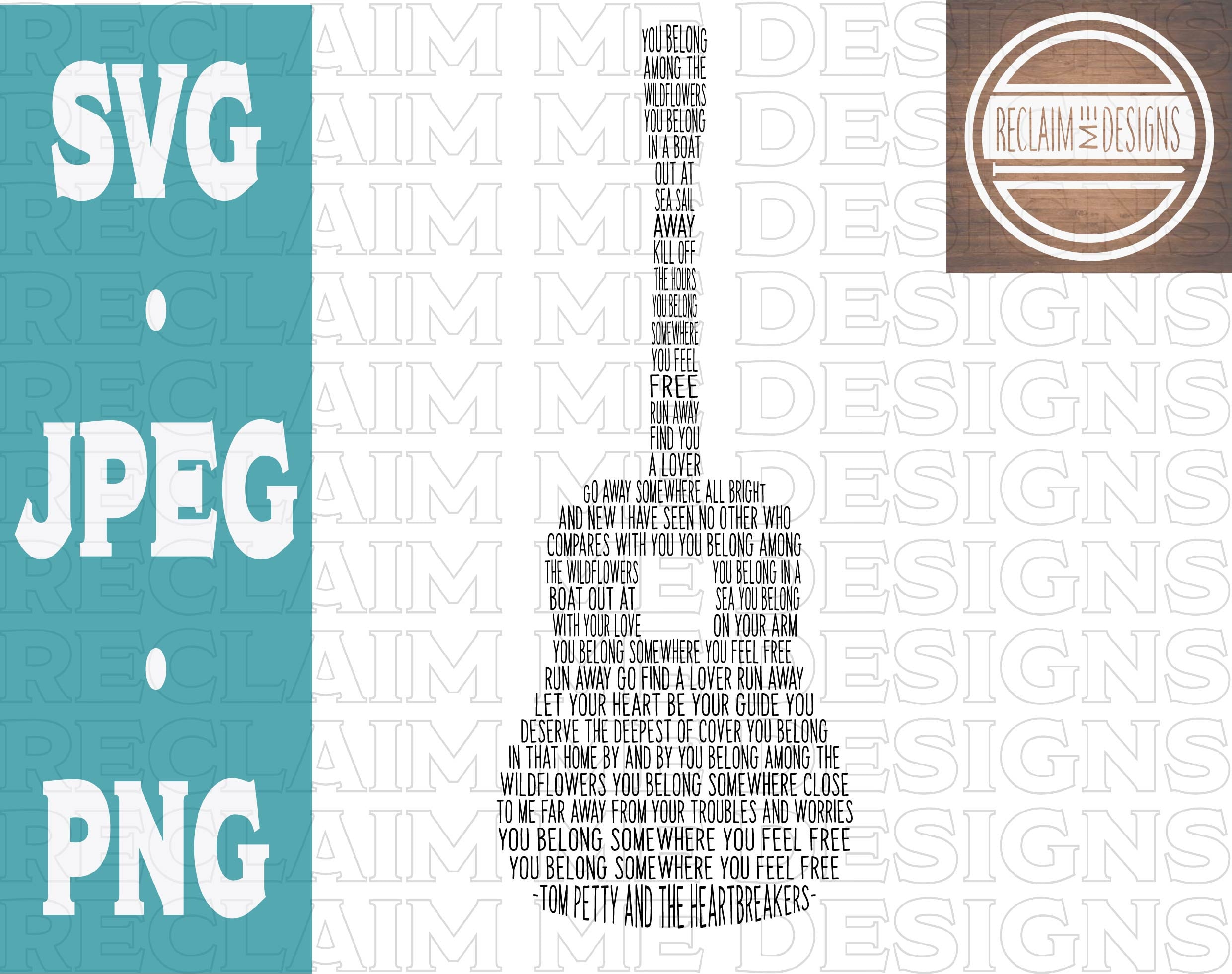Wildflowers Guitar Lyric Word Art SVGPNG and JPEG Etsy