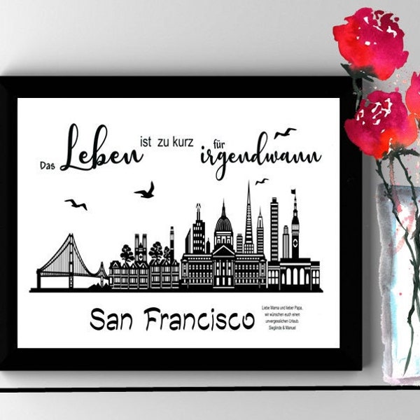 Geldgeschenk • San Francisco • Kalifornien • Hochzeitsreise • Skyline • Geburtstag • Rente • Reisen • personalisiert • auch Digital