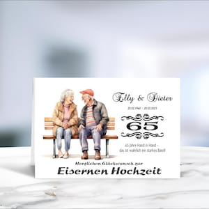 Eiserne Hochzeit • 65 Jahre Ehe • Klappkarte • Glückwunschkarte • Postkarte • 65 Jahre verheiratet  • personalisiert • LN4 Motiv 2 von 6