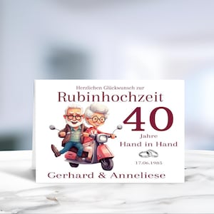 Rubinhochzeit • 40 Jahre Ehe • Glückwunschkarte  • Hochzeitskarte  • personalisiert • LN7 - 8 von 8