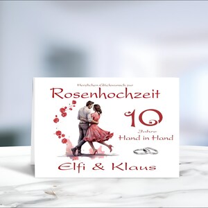 Rosenhochzeit • Hochzeit • 10 Hochzeitstag • Glückwunschkarte • Rosenhochzeit Karte • Hochzeitskarte  • personalisiert • LN4 • Motiv 18 - 20