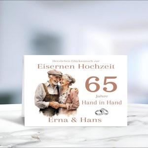 Eiserne Hochzeit •  65 Jahre Ehe • Klappkarte • Glückwunschkarte  • 65 Jahre verheiratet  • personalisiert • LN3-Motive 1 von 4