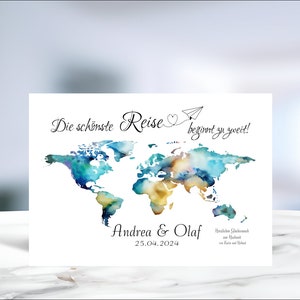 Hochzeit  • Geldgeschenk • Weltkarte • Geldgeschenk Hochzeit  • Reisegutschein  • personalisiert
