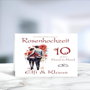 Rosenhochzeit • Hochzeit • 10 Hochzeitstag • Glückwunschkarte • Rosenhochzeit Karte • Hochzeitskarte  • personalisiert • LN4 • Motiv 11 - 20