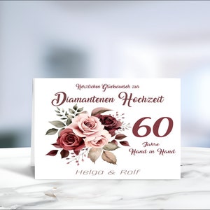 Diamantene Hochzeit • Klappkarte • Glückwunschkarte • Postkarte • Hochzeitskarte  •  60 Jahre verheiratet • personalisiert • LN1-3 von 5