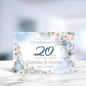 Porzellanhochzeit • Klappkarte • Glückwunschkarte • Postkarte • 20 Jahre verheiratet • personalisiert • LN1