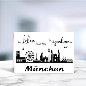 München • Postkarte • Grußkarte • Hochzeitsreise • Hochzeit • Skyline • Geburtstag • Rente • Reisen • Reisegutschein