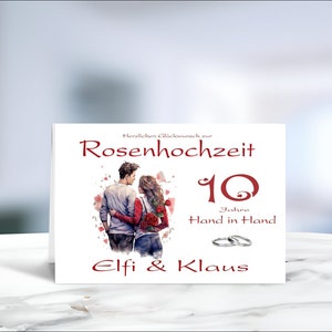 Rosenhochzeit • Hochzeit • 10 Hochzeitstag • Glückwunschkarte • Rosenhochzeit Karte • Hochzeitskarte  • personalisiert • LN4 • Motiv 20 - 20