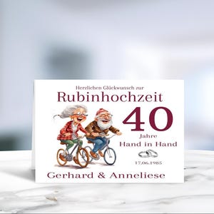 Rubinhochzeit • 40 Jahre Ehe • Glückwunschkarte  • Hochzeitskarte  • personalisiert • LN7 -7 von 8