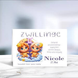 Tierkreiszeichen • Sternzeichen • Zwillinge Kinder • Astrologie  • Geburtstagskarte • personalisiert • LN4