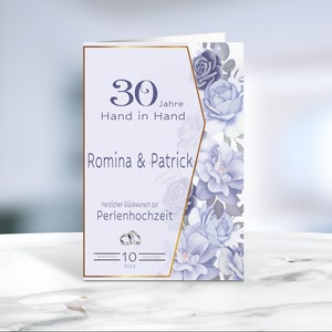Perlenhochzeit • Klappkarte • Glückwunschkarte • Postkarte • 30 Jahre  • personalisiert • LN3