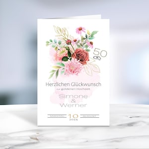 Goldene Hochzeit • 50 Jahre Ehe • Glückwunschkarte • Wunscherfüller • Hochzeitskarte • personalisiert • LN5