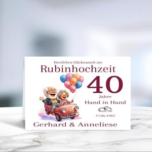 Rubinhochzeit • 40 Jahre Ehe • Glückwunschkarte  • Hochzeitskarte  • personalisiert • LN7 - 4 von 8