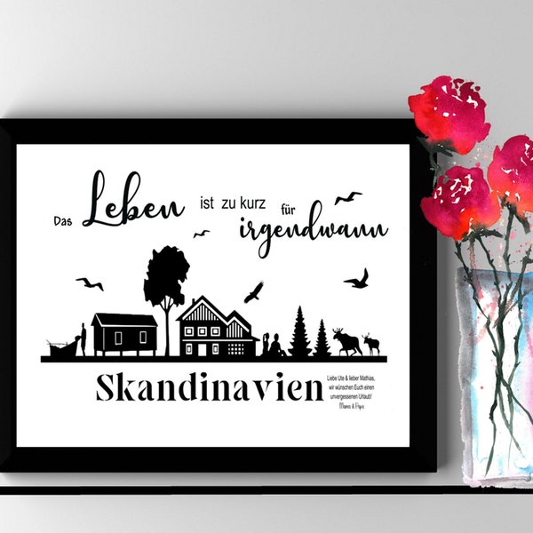 Geldgeschenk • Skandinavien • Hochzeit • Geburtstag • Reisen • Rente • personalisiert • Skyline • auch Digital