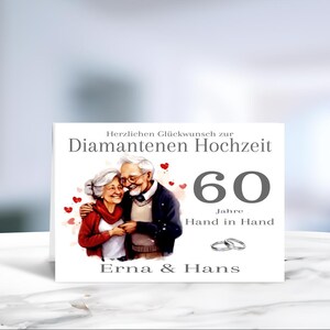 Diamantene Hochzeit • Hochzeitsjubiläum • Glückwunschkarte • Hochzeitskarte  •  60 Jahre verheiratet • personalisiert • LN9 Motiv 4 von 4