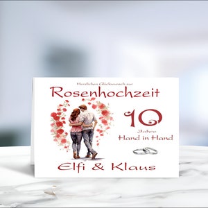 Rosenhochzeit • Hochzeit • 10 Hochzeitstag  • Glückwunschkarte • Rosenhochzeit Karte • Hochzeitskarte  • personalisiert • LN4 • Motiv 4 - 20