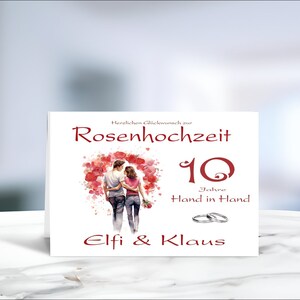 Rosenhochzeit • Hochzeit • 10 Hochzeitstag  • Glückwunschkarte • Rosenhochzeit Karte • Hochzeitskarte  • personalisiert • LN4 • Motiv 6 - 20