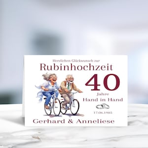 Rubinhochzeit • 40 Jahre Ehe • Glückwunschkarte  • Hochzeitskarte  • personalisiert • LN7 -3 von 8