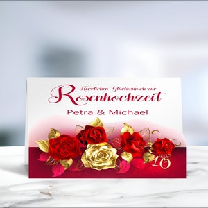 Rosenhochzeit • Klappkarte • Glückwunschkarte • Postkarte • 10 Jahre  •  personalisiert  • 03